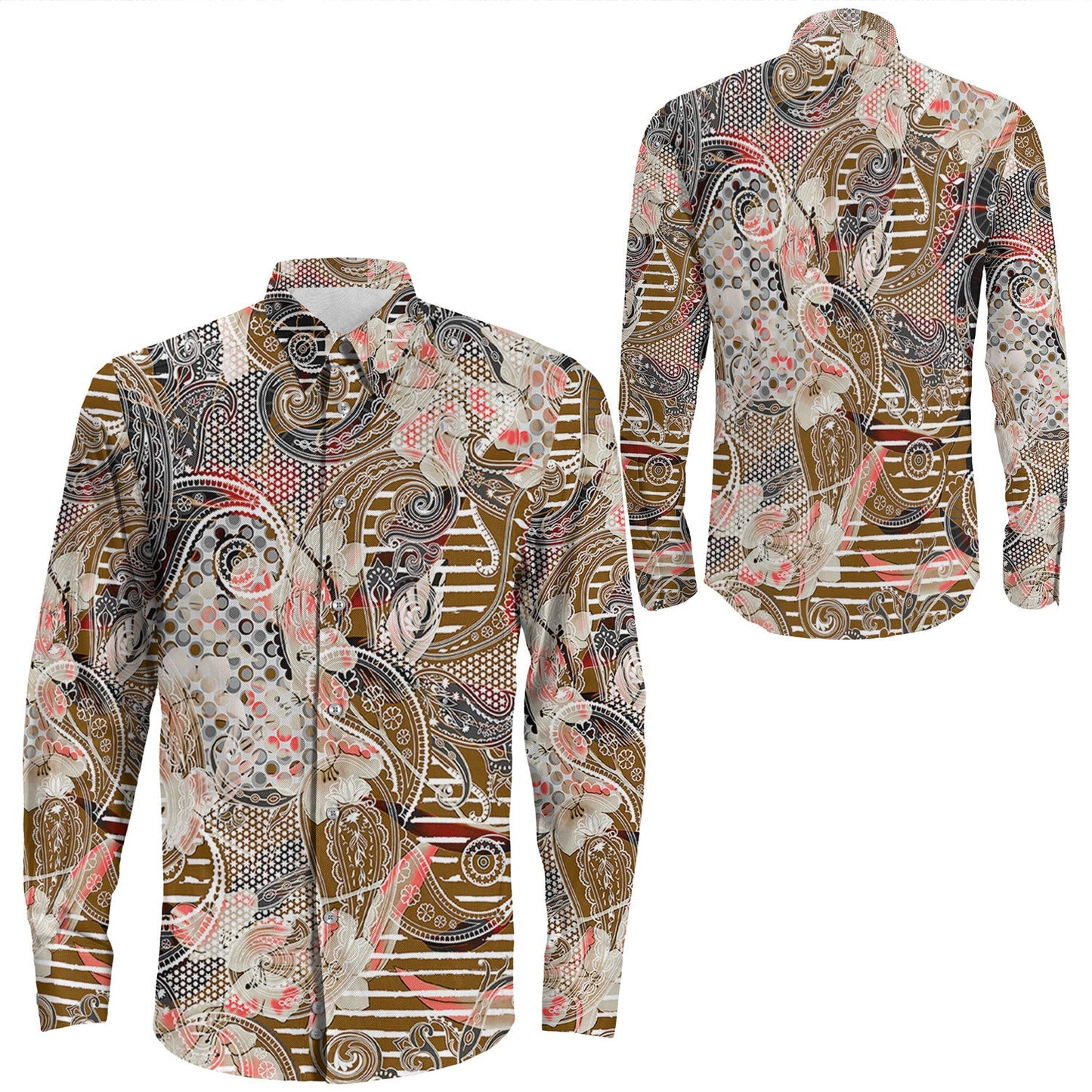 Shirt Paisley Bandana Pattern Seamless Long Sleeve Button Shirt