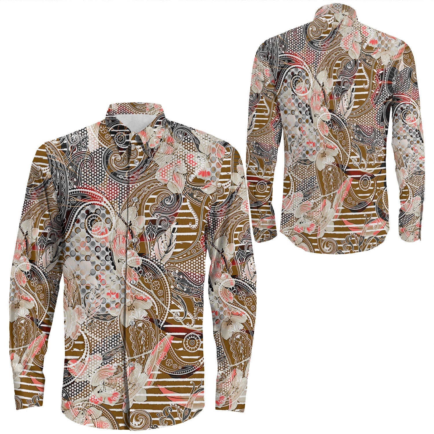 Shirt Paisley Bandana Pattern Seamless Long Sleeve Button Shirt