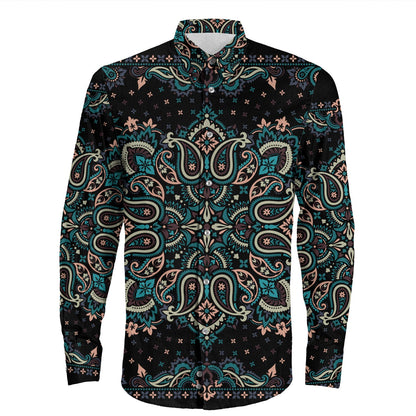 Shirt Paisley Bandana Pattern Seamless Long Sleeve Button Shirt