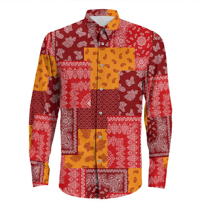 Shirt Paisley Bandana Pattern Seamless Long Sleeve Button Shirt
