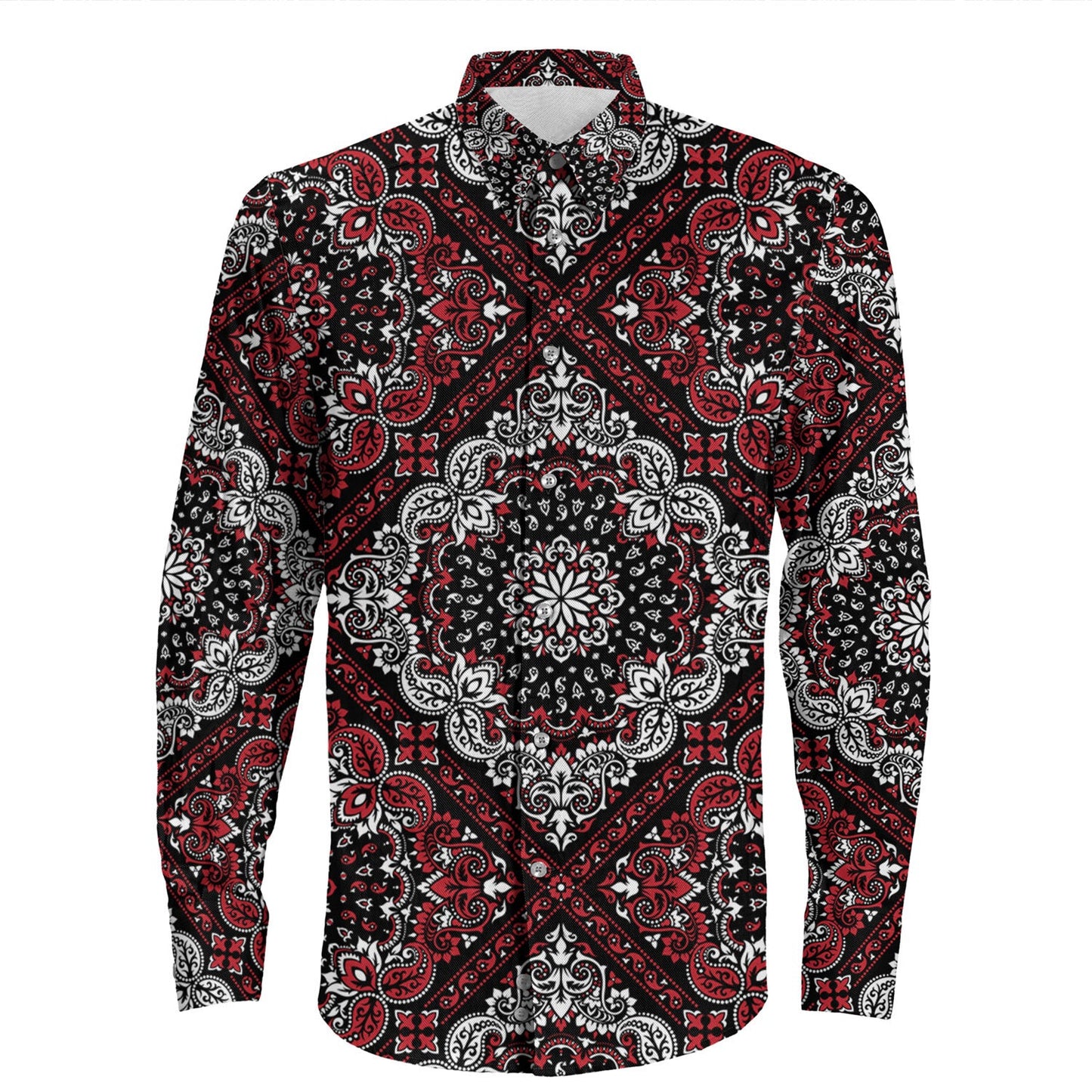 Shirt Paisley Bandana Pattern Seamless Long Sleeve Button Shirt