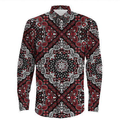 Shirt Paisley Bandana Pattern Seamless Long Sleeve Button Shirt