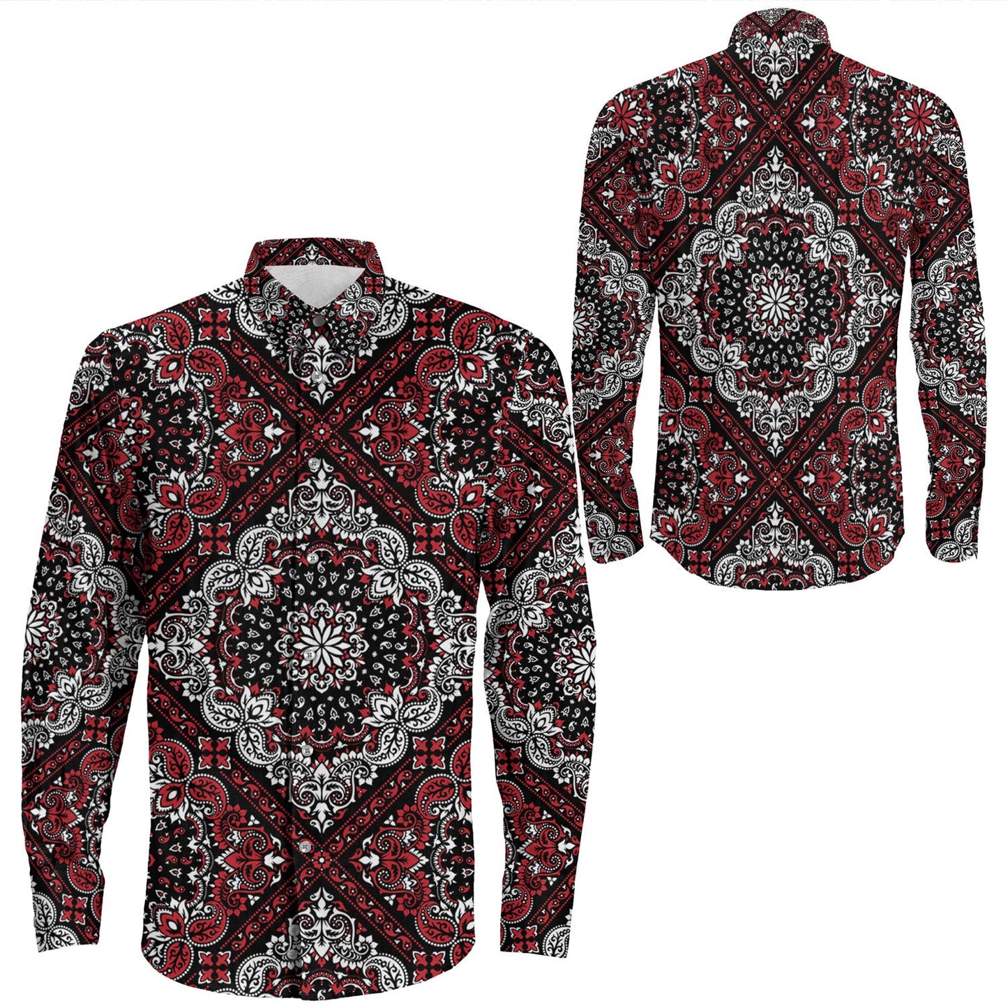 Shirt Paisley Bandana Pattern Seamless Long Sleeve Button Shirt