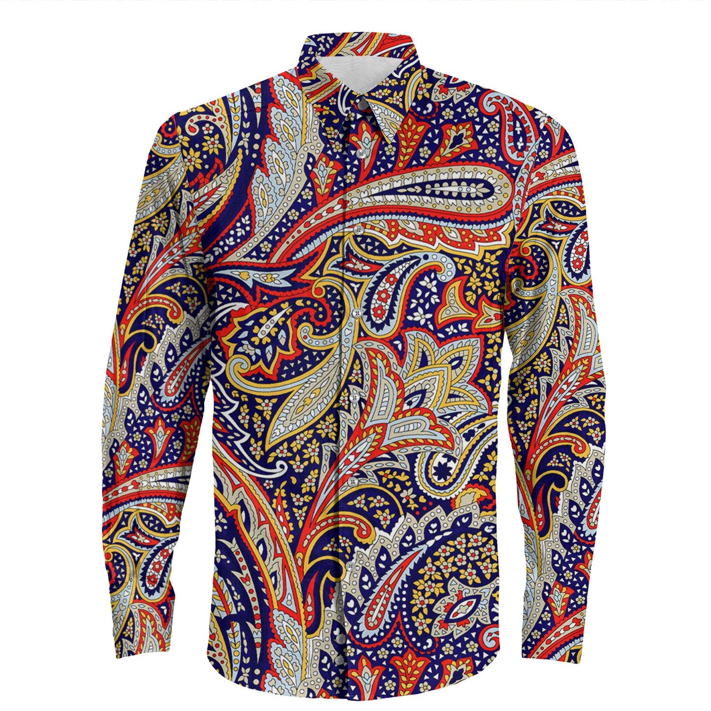 Shirt Paisley Bandana Pattern Seamless Long Sleeve Button Shirt