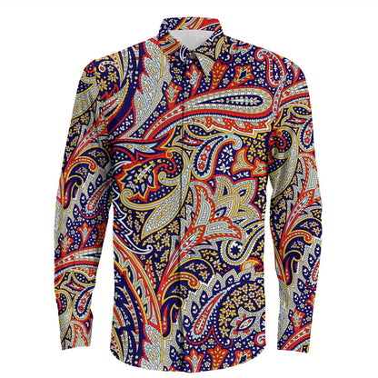 Shirt Paisley Bandana Pattern Seamless Long Sleeve Button Shirt