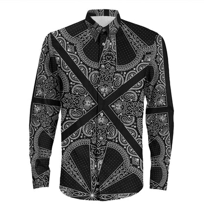 Shirt Paisley Bandana Pattern Seamless Long Sleeve Button Shirt
