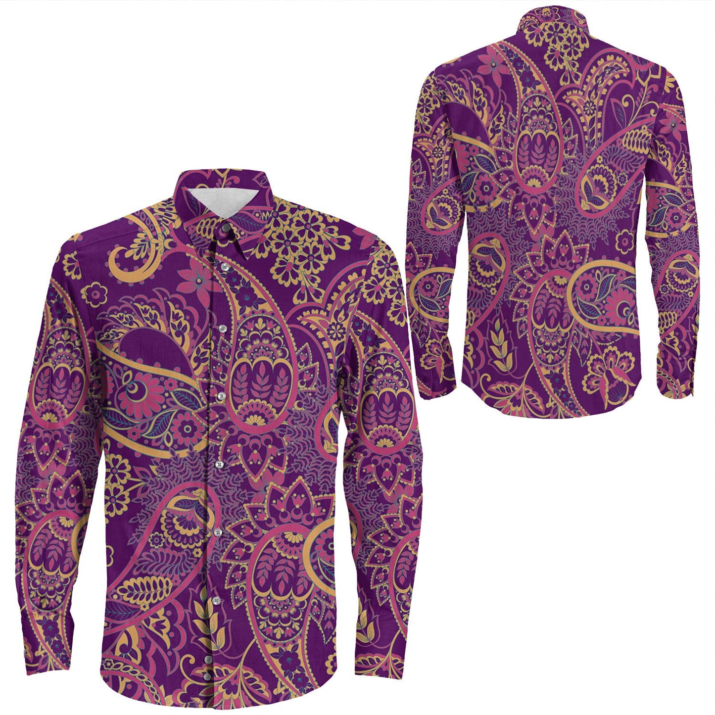 Shirt Paisley Bandana Pattern Seamless Long Sleeve Button Shirt