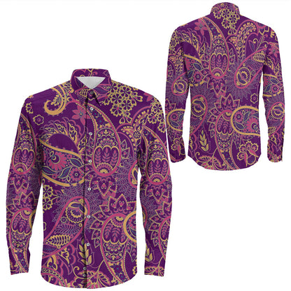 Shirt Paisley Bandana Pattern Seamless Long Sleeve Button Shirt