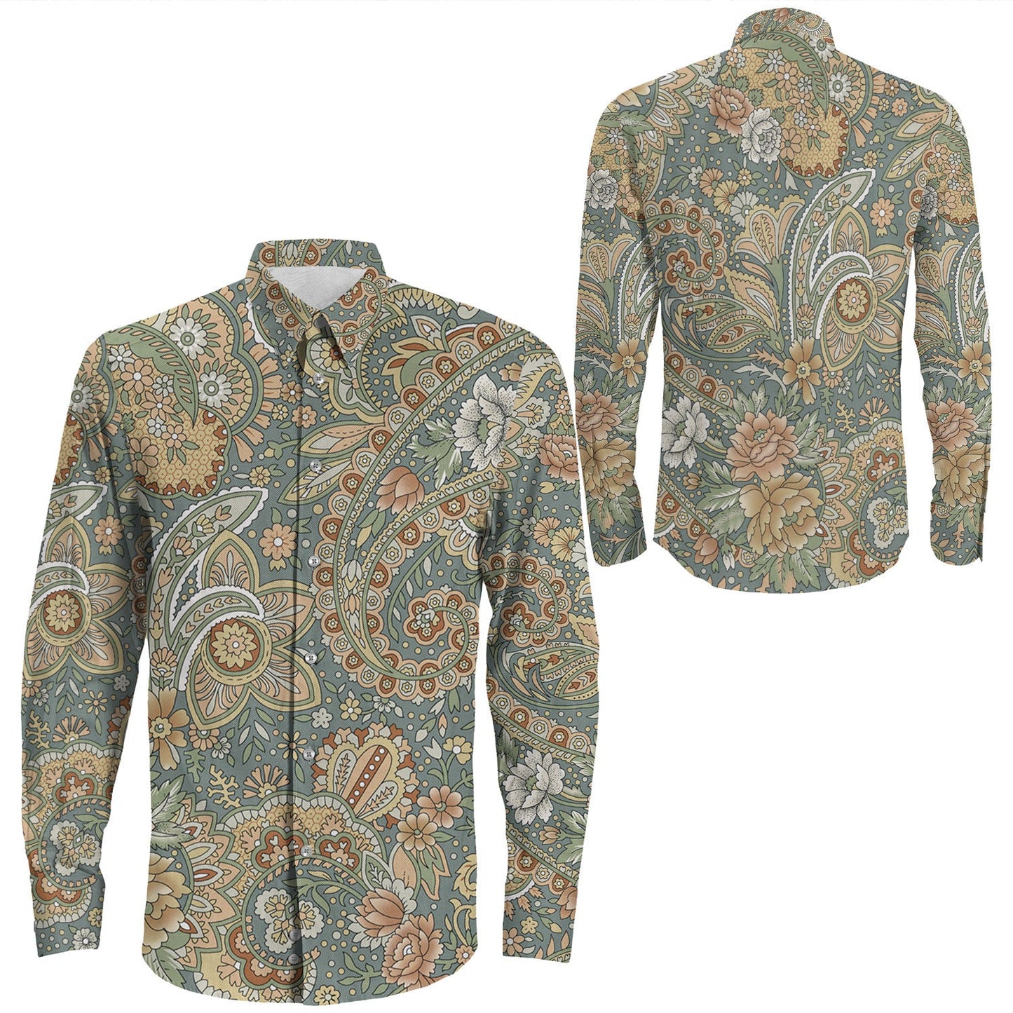 Shirt Paisley Bandana Pattern Seamless Long Sleeve Button Shirt