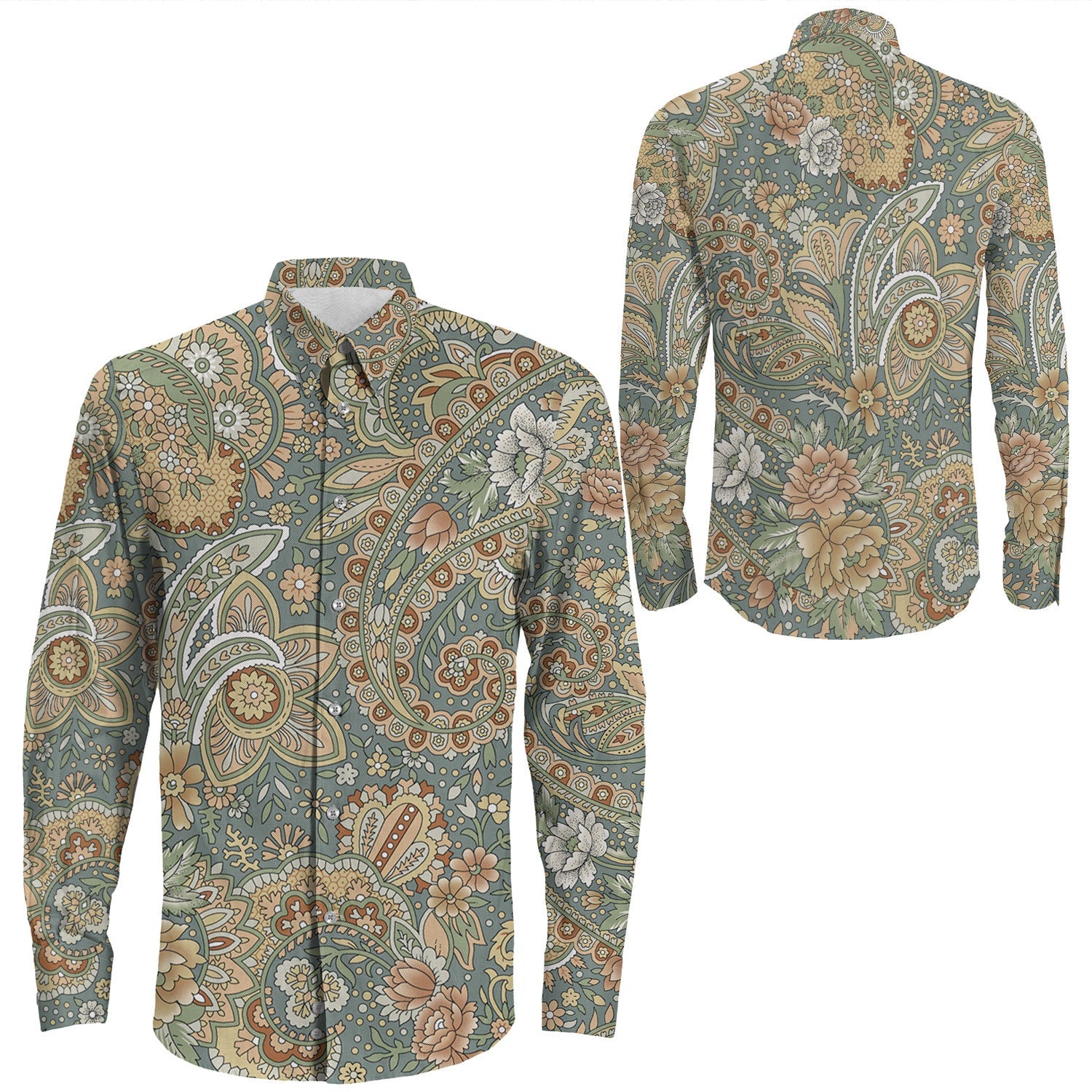 Shirt Paisley Bandana Pattern Seamless Long Sleeve Button Shirt