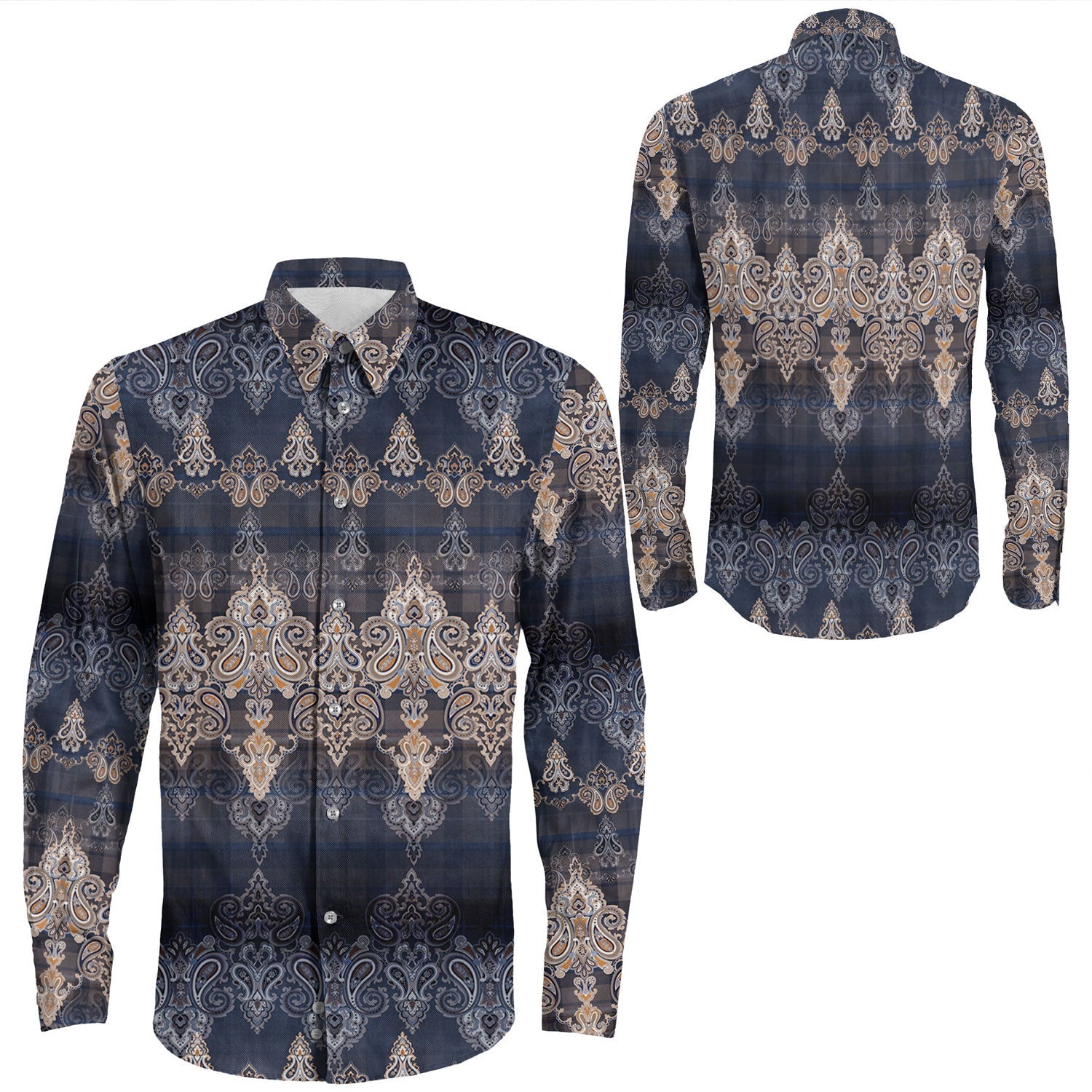 Shirt Paisley Bandana Pattern Seamless Long Sleeve Button Shirt