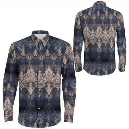 Shirt Paisley Bandana Pattern Seamless Long Sleeve Button Shirt