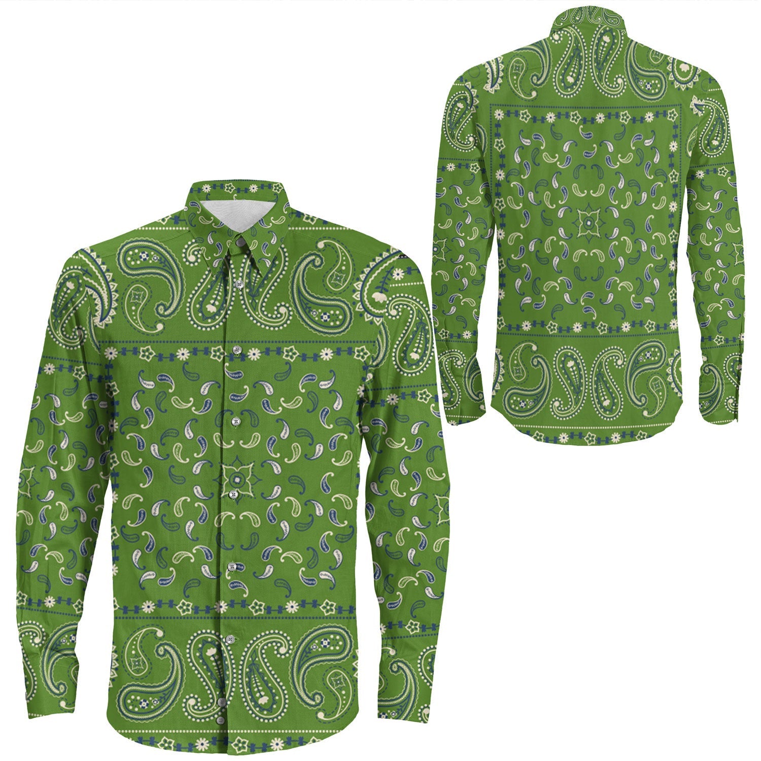 Shirt Paisley Bandana Pattern Seamless Long Sleeve Button Shirt