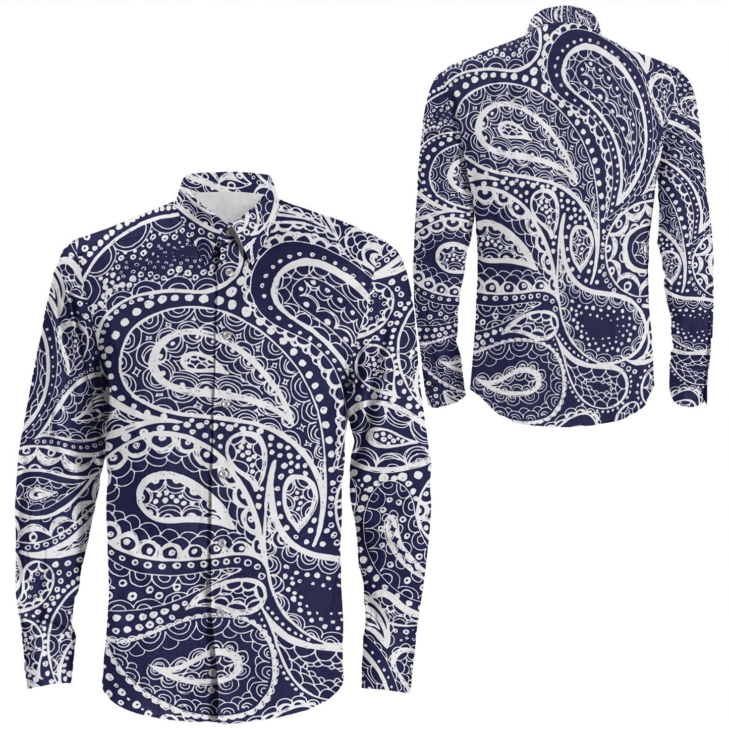 Shirt Paisley Bandana Pattern Seamless Long Sleeve Button Shirt