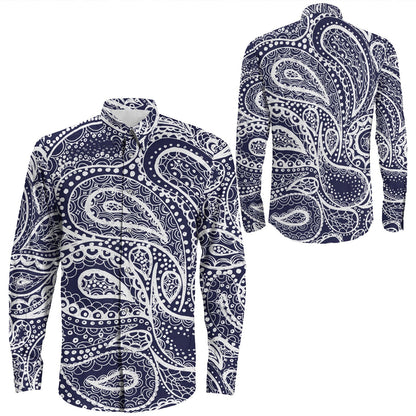 Shirt Paisley Bandana Pattern Seamless Long Sleeve Button Shirt