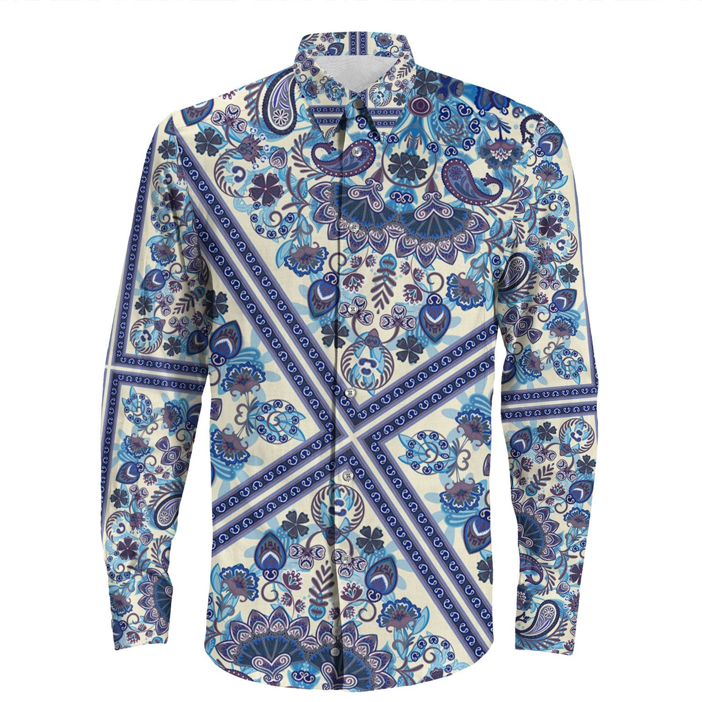 Shirt Paisley Bandana Pattern Seamless Long Sleeve Button Shirt