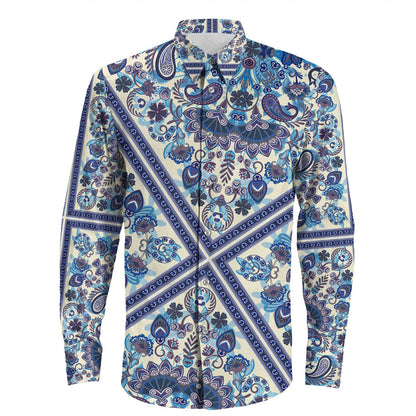 Shirt Paisley Bandana Pattern Seamless Long Sleeve Button Shirt