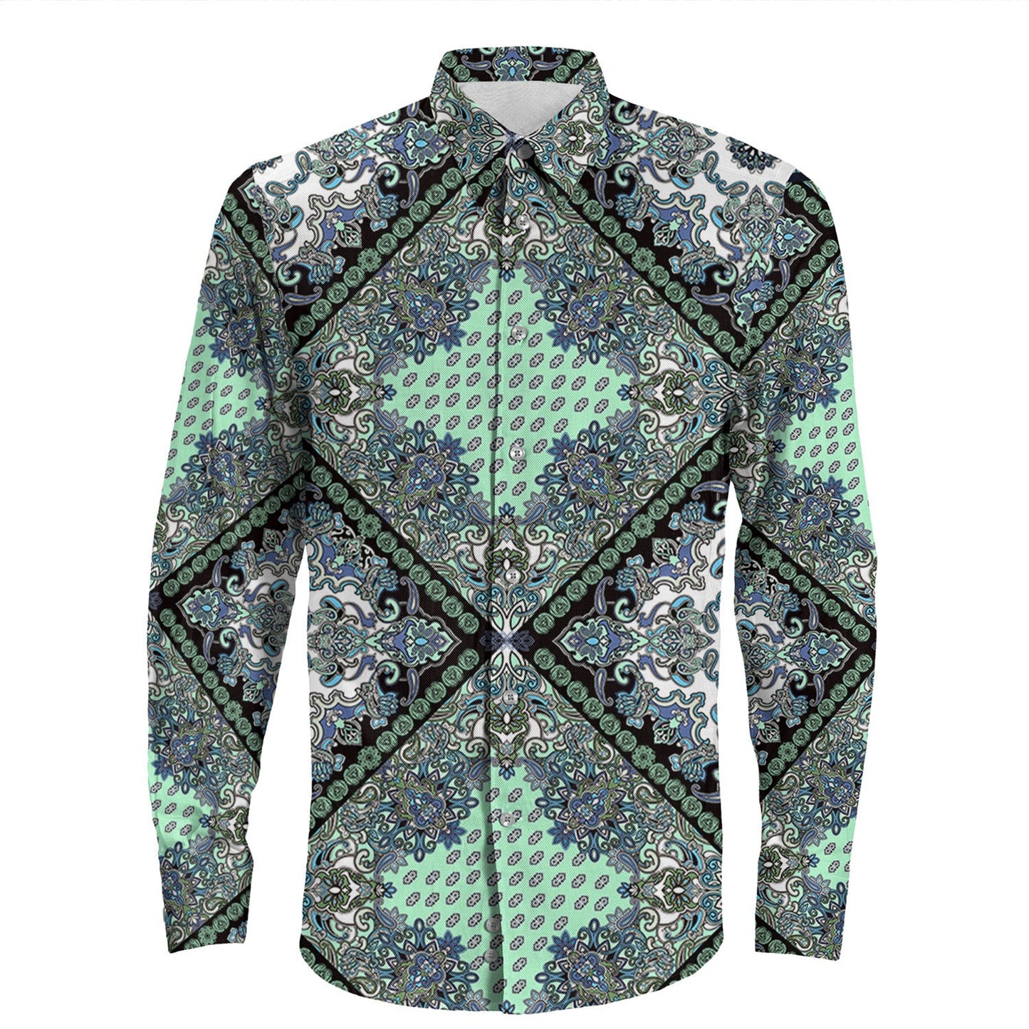 Shirt Paisley Bandana Pattern Seamless Long Sleeve Button Shirt