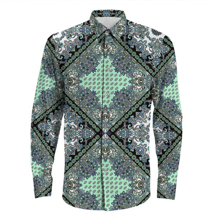 Shirt Paisley Bandana Pattern Seamless Long Sleeve Button Shirt