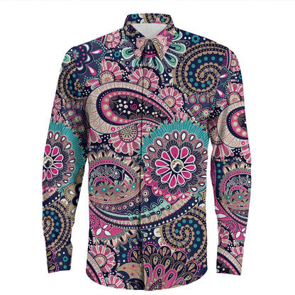 Shirt Paisley Bandana Pattern Seamless Long Sleeve Button Shirt