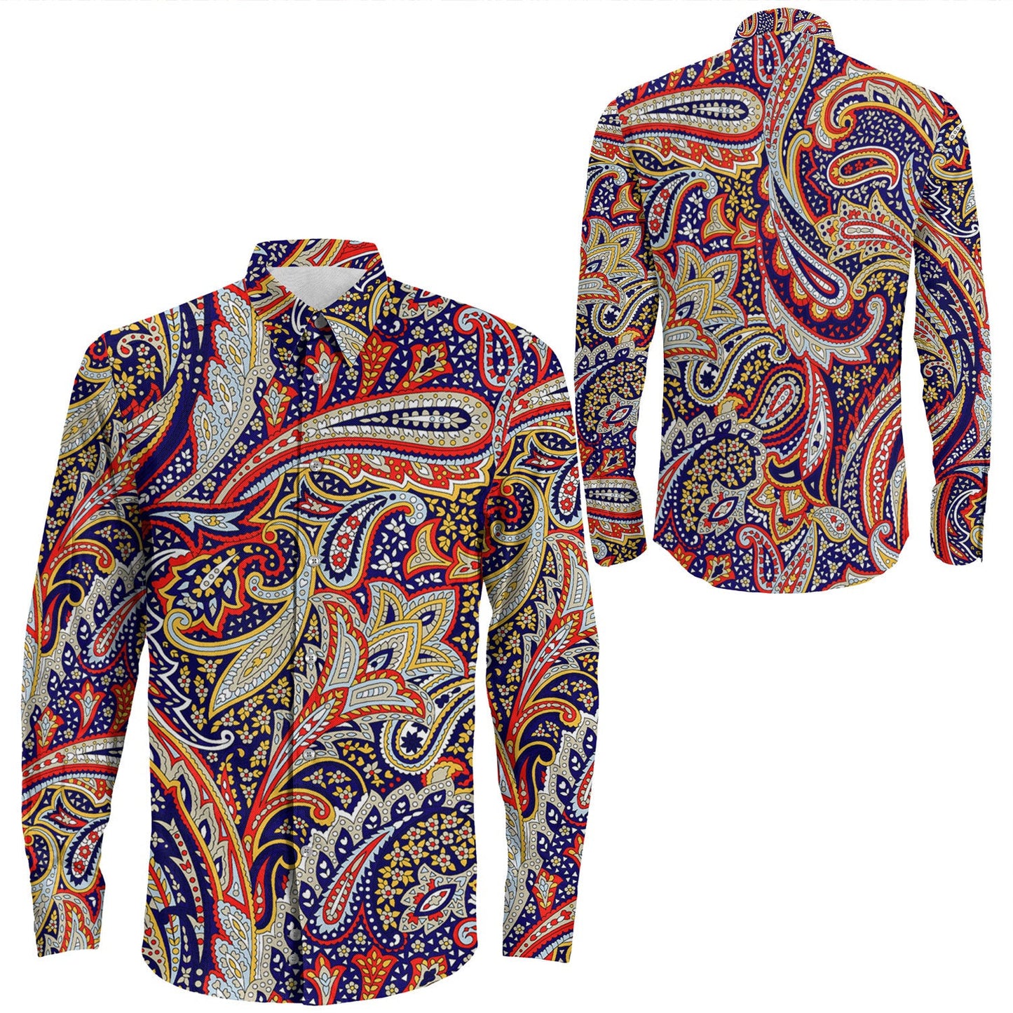 Shirt Paisley Bandana Pattern Seamless Long Sleeve Button Shirt