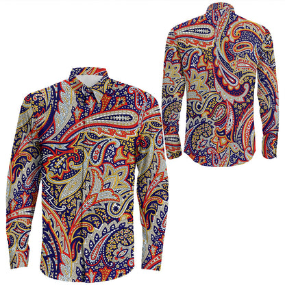 Shirt Paisley Bandana Pattern Seamless Long Sleeve Button Shirt