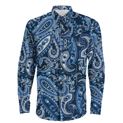 Shirt Paisley Bandana Pattern Seamless Long Sleeve Button Shirt