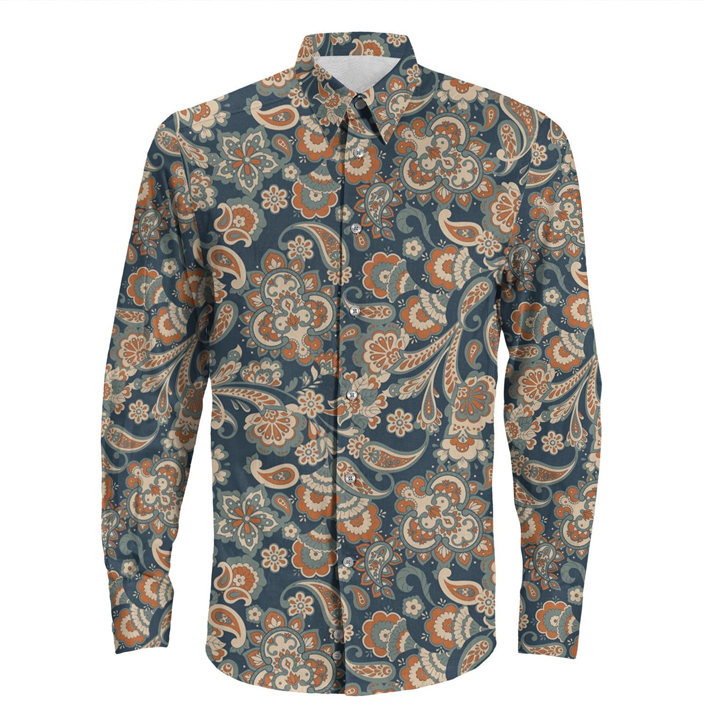 Shirt Paisley Bandana Pattern Seamless Long Sleeve Button Shirt