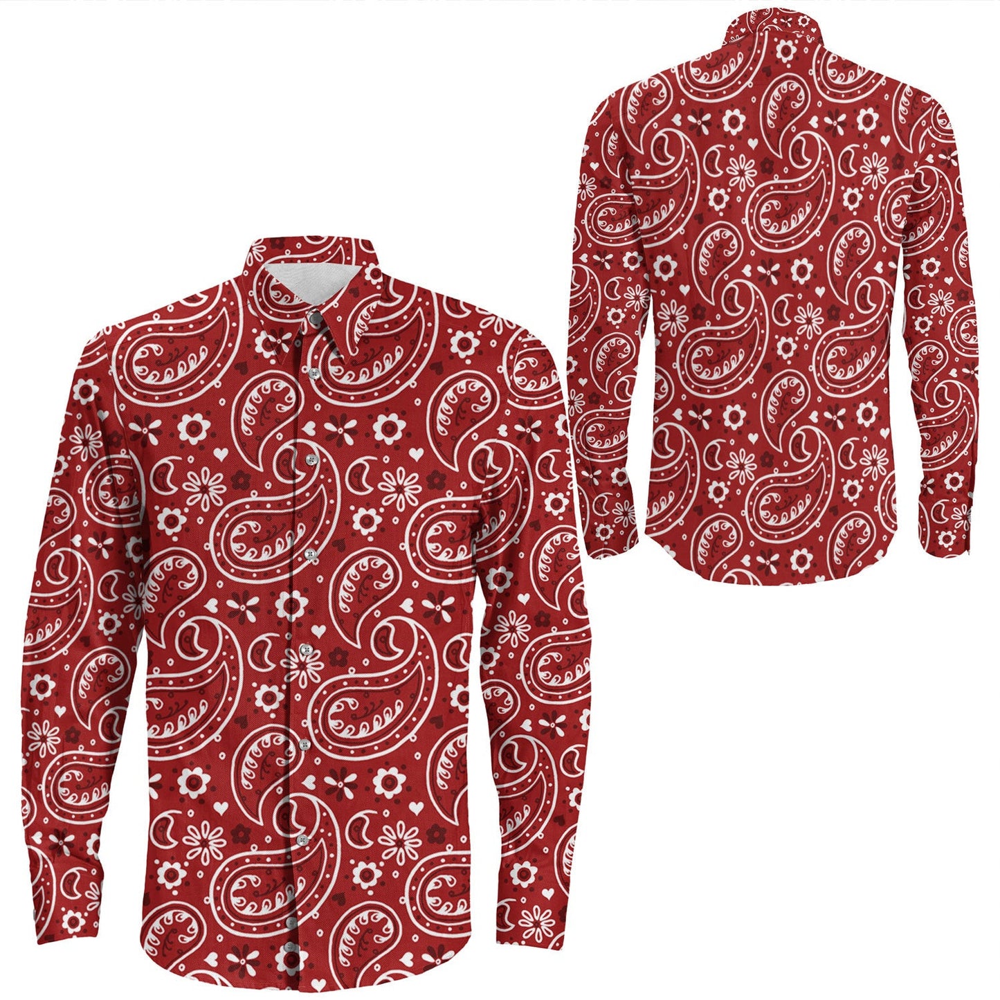 Shirt Paisley Bandana Pattern Seamless Long Sleeve Button Shirt