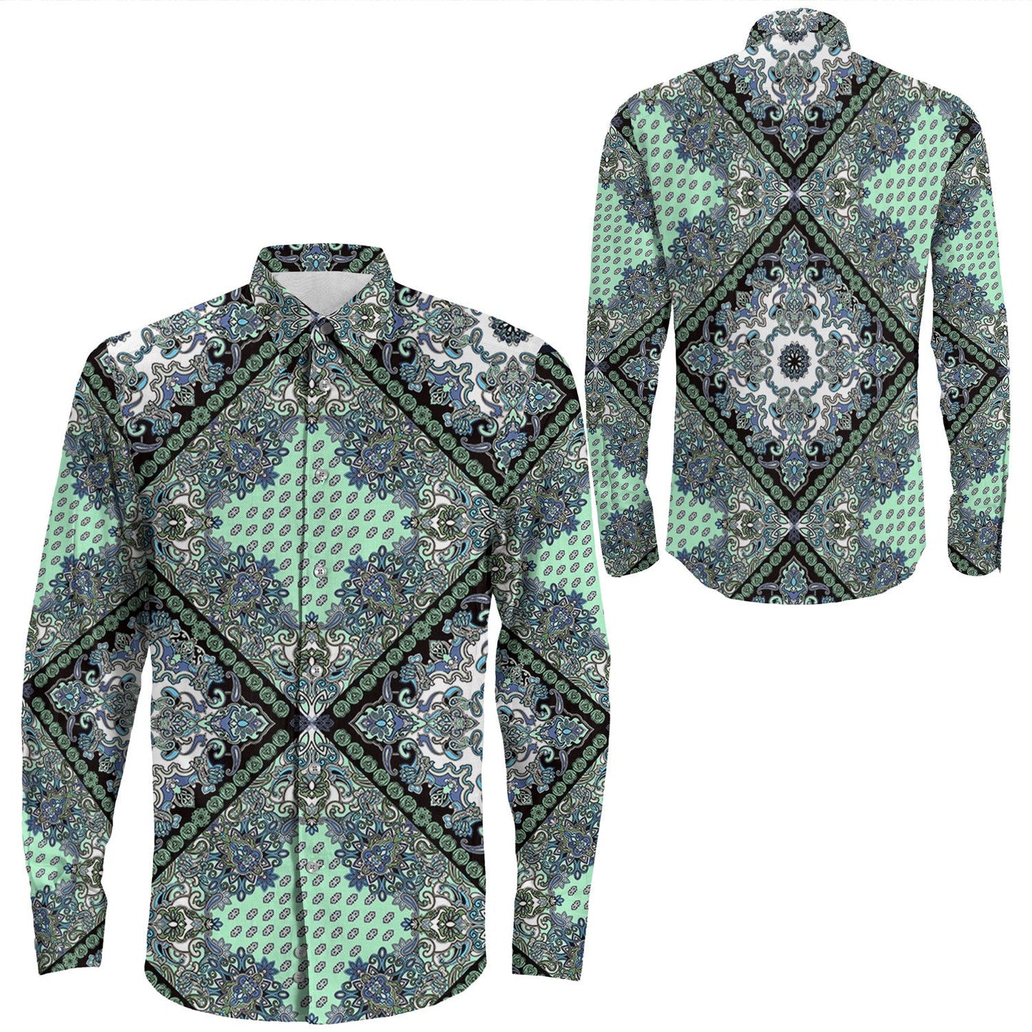 Shirt Paisley Bandana Pattern Seamless Long Sleeve Button Shirt