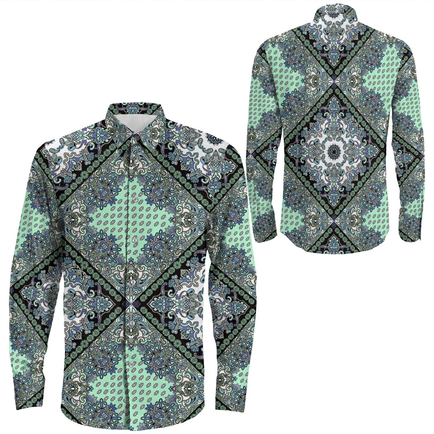 Shirt Paisley Bandana Pattern Seamless Long Sleeve Button Shirt