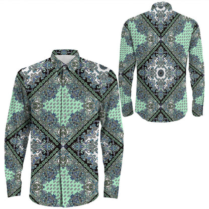 Shirt Paisley Bandana Pattern Seamless Long Sleeve Button Shirt