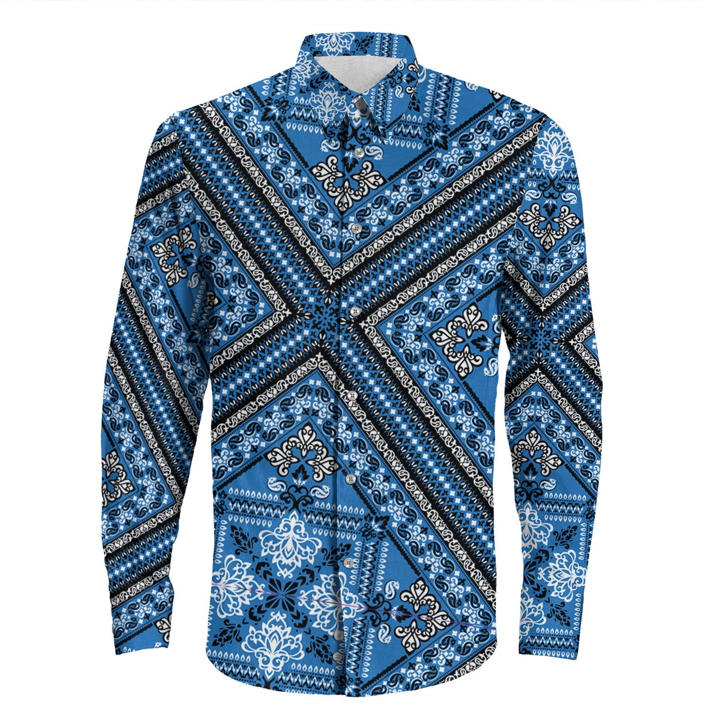 Shirt Paisley Bandana Pattern Seamless Long Sleeve Button Shirt