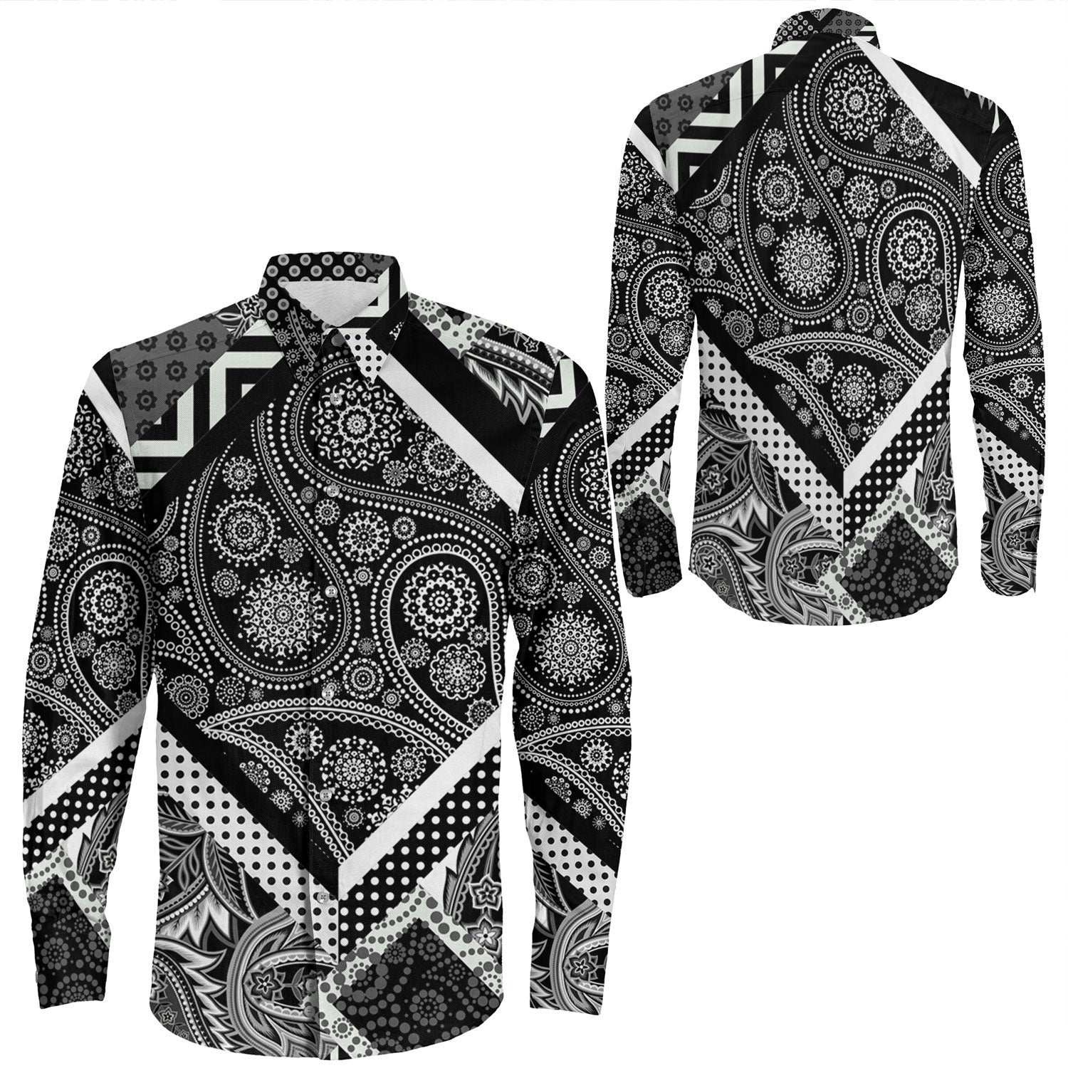Shirt Paisley Bandana Pattern Seamless Long Sleeve Button Shirt