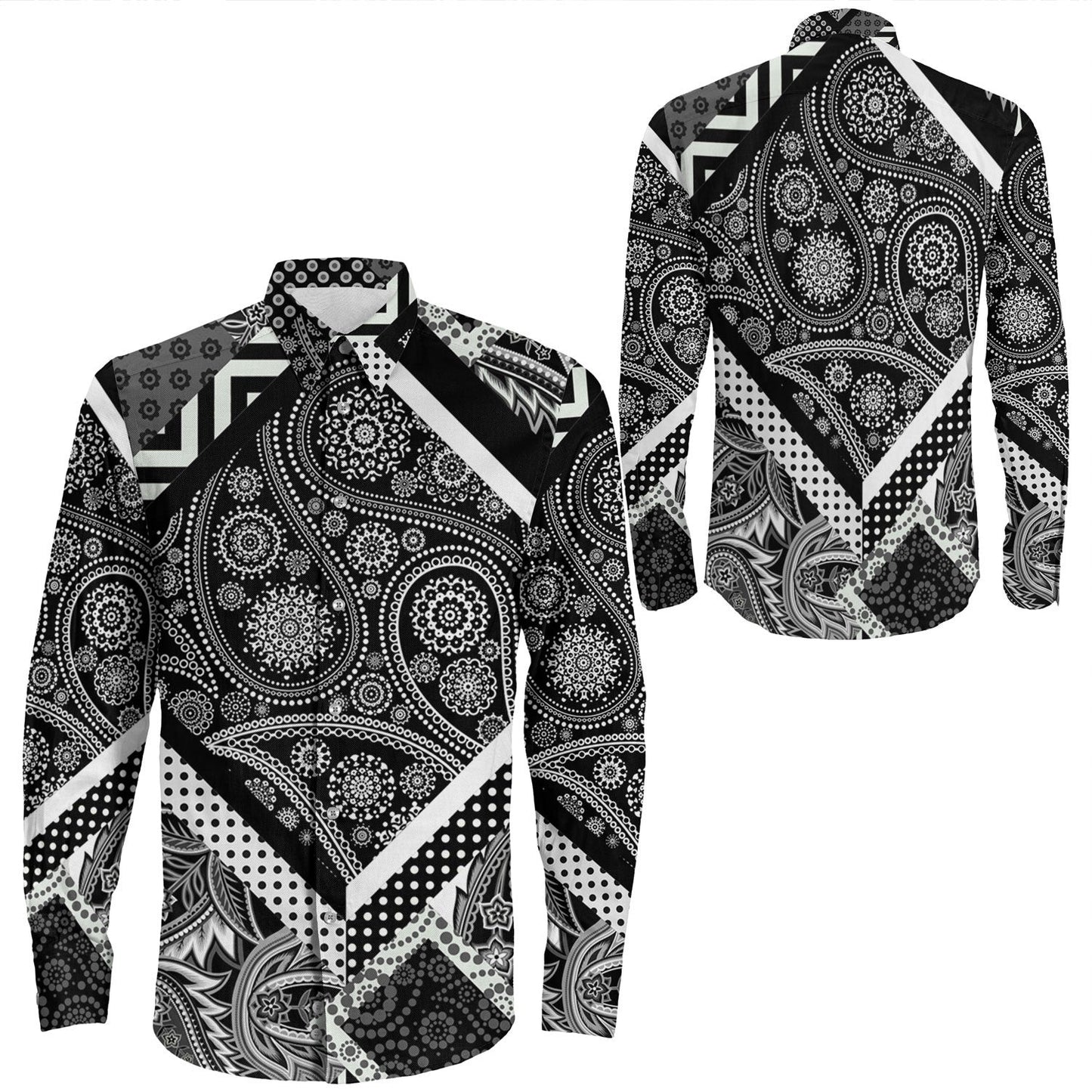 Shirt Paisley Bandana Pattern Seamless Long Sleeve Button Shirt