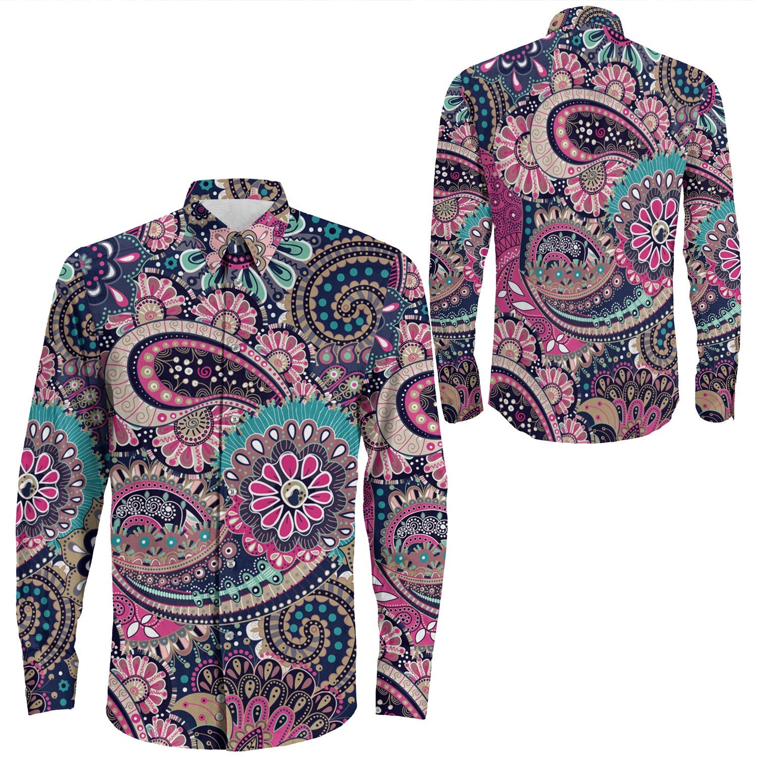 Shirt Paisley Bandana Pattern Seamless Long Sleeve Button Shirt