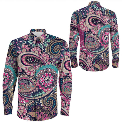 Shirt Paisley Bandana Pattern Seamless Long Sleeve Button Shirt