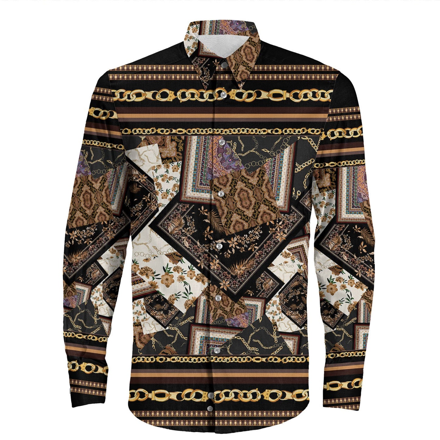 Shirt Paisley Bandana Pattern Seamless Long Sleeve Button Shirt