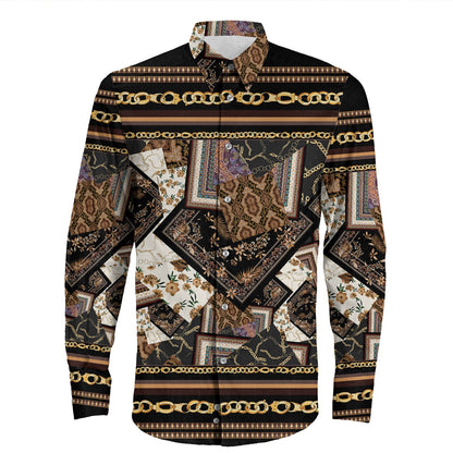 Shirt Paisley Bandana Pattern Seamless Long Sleeve Button Shirt