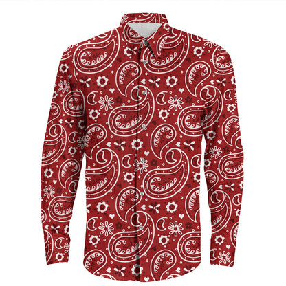 Shirt Paisley Bandana Pattern Seamless Long Sleeve Button Shirt