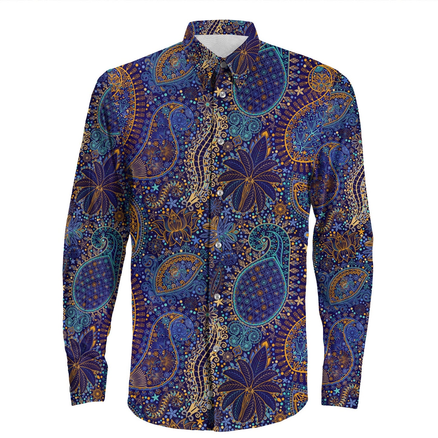 Shirt Paisley Bandana Pattern Seamless Long Sleeve Button Shirt