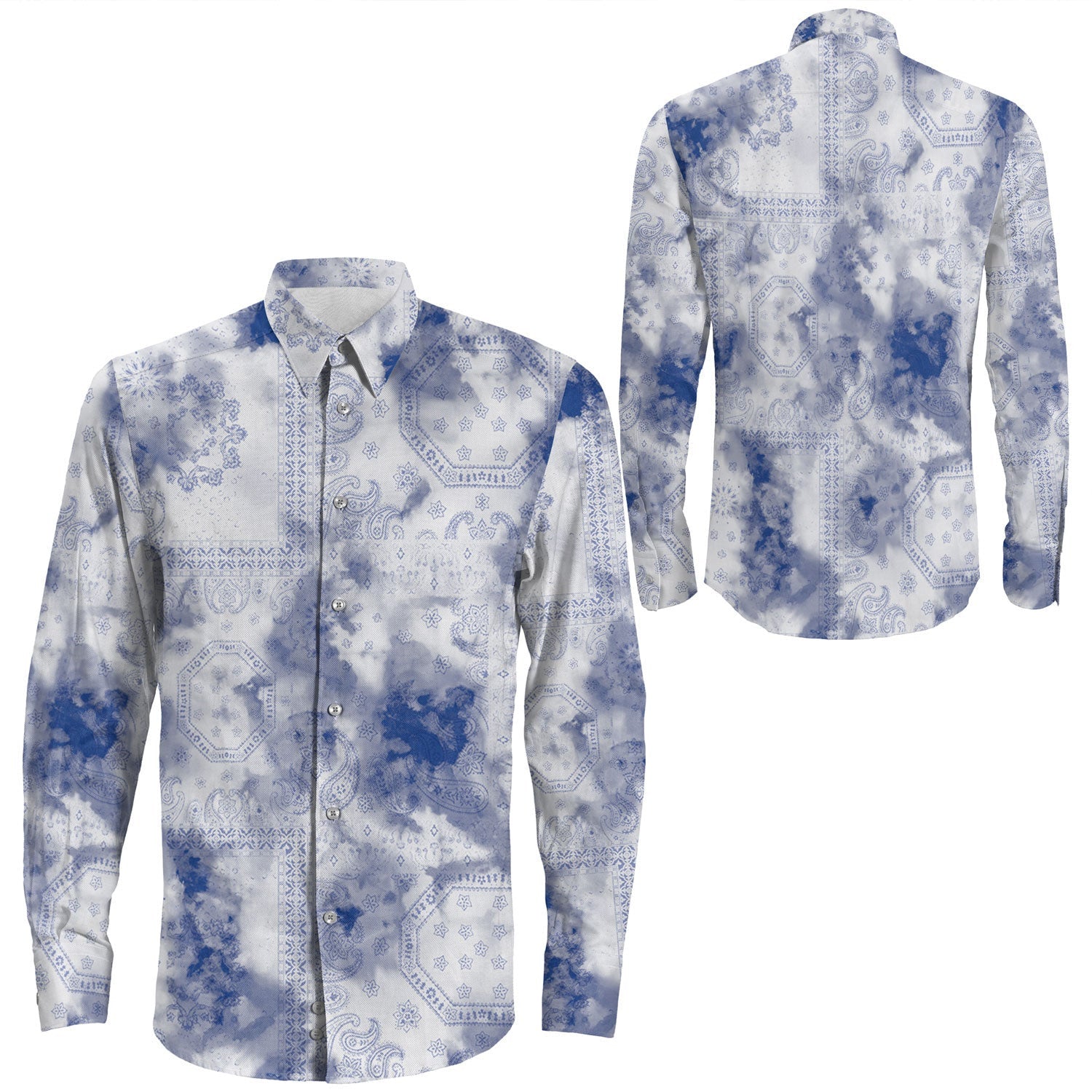 Shirt Paisley Bandana Pattern Seamless Long Sleeve Button Shirt