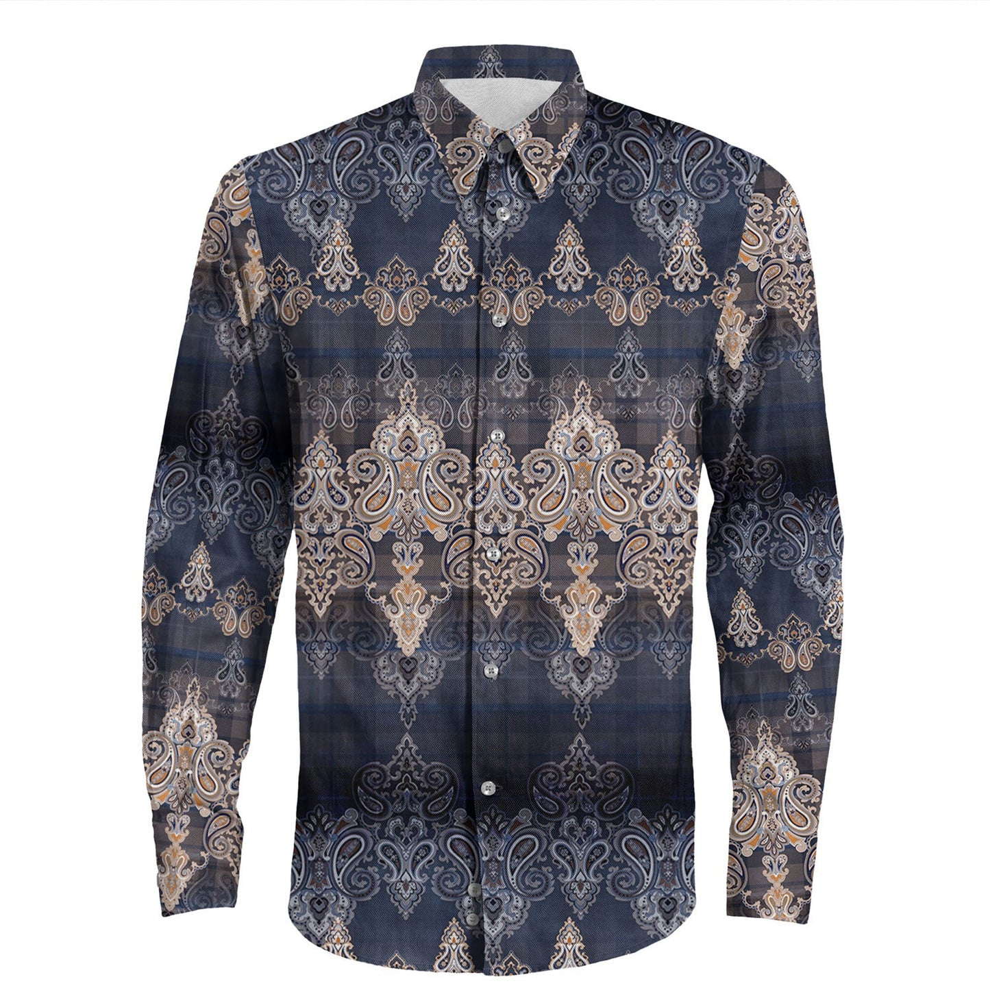 Shirt Paisley Bandana Pattern Seamless Long Sleeve Button Shirt