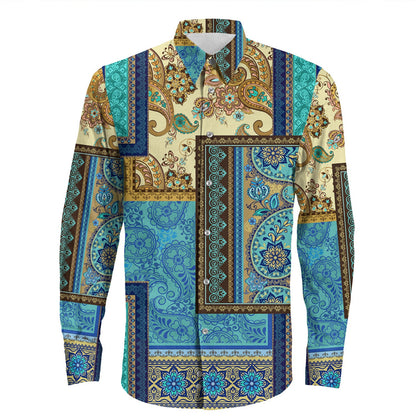 Shirt Paisley Bandana Pattern Seamless Long Sleeve Button Shirt