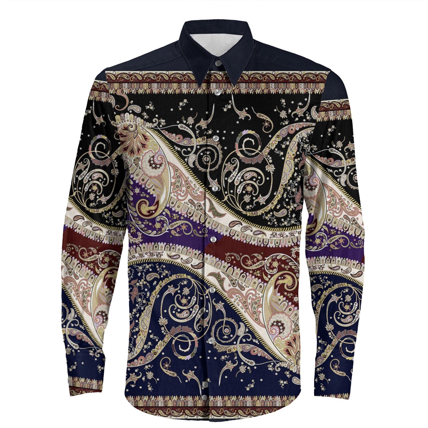 Shirt Paisley Bandana Pattern Seamless Long Sleeve Button Shirt
