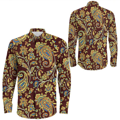 Shirt Paisley Bandana Pattern Seamless Long Sleeve Button Shirt