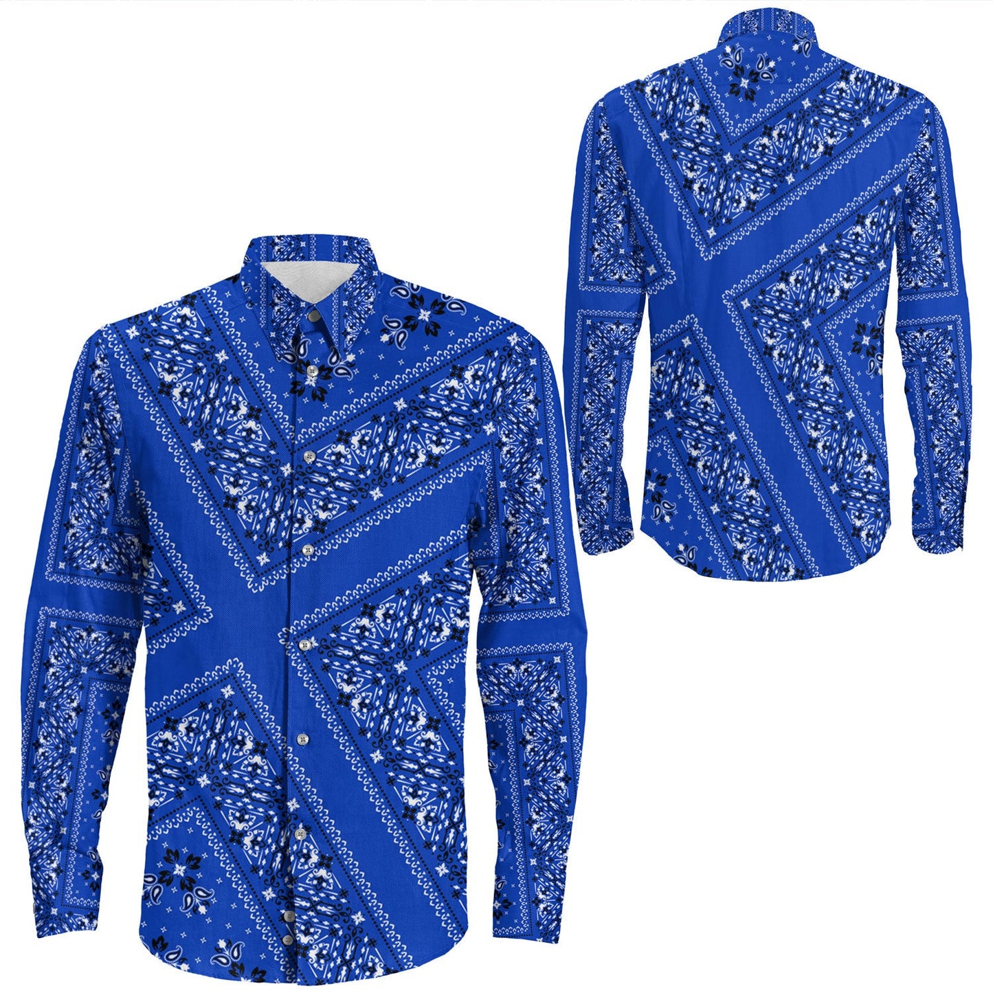 Shirt Paisley Bandana Pattern Seamless Long Sleeve Button Shirt