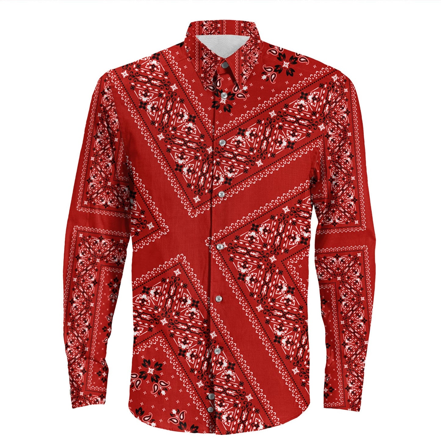 Shirt Paisley Bandana Pattern Seamless Long Sleeve Button Shirt