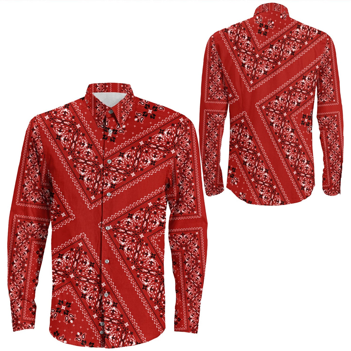 Shirt Paisley Bandana Pattern Seamless Long Sleeve Button Shirt