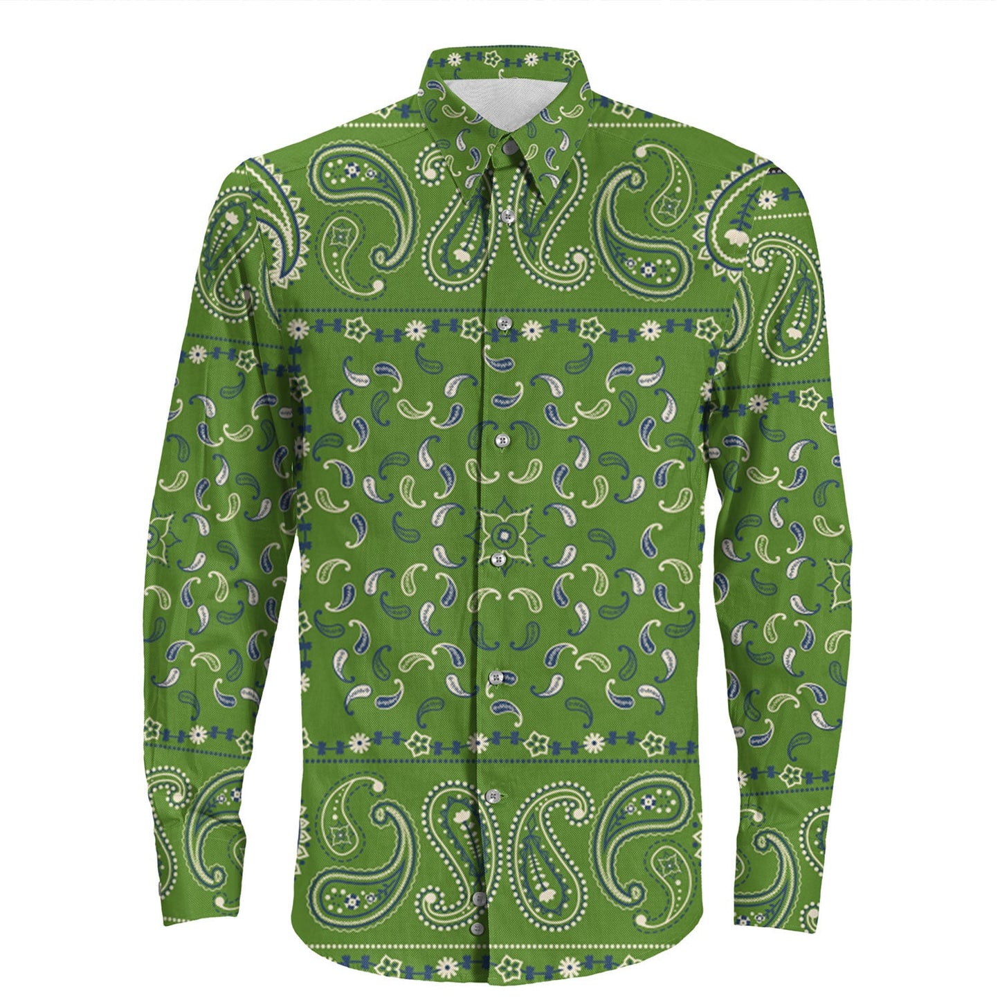 Shirt Paisley Bandana Pattern Seamless Long Sleeve Button Shirt